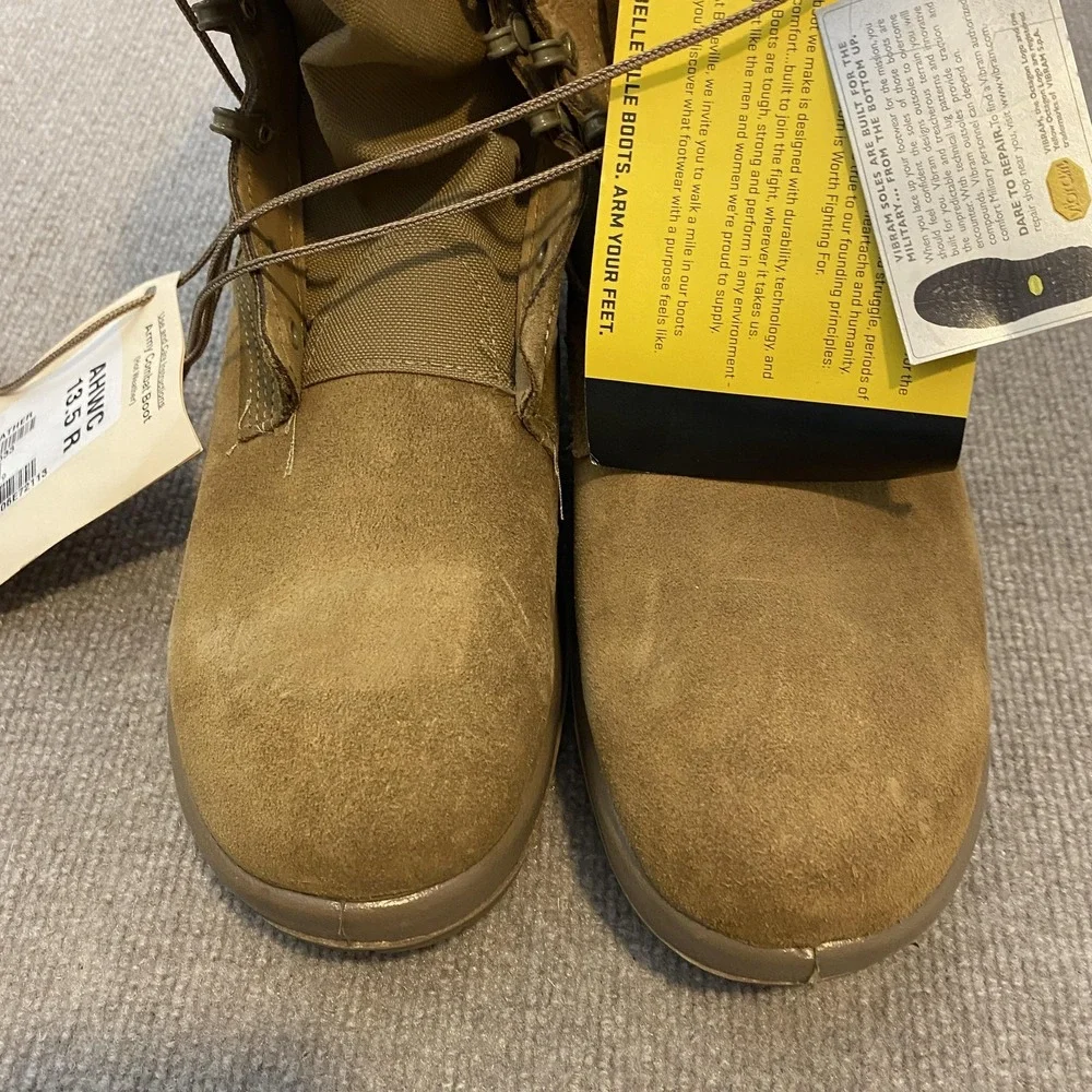 Belleville Combat Boots Mens Size 13.5 R Brown Suede Army Hot Weather Vibram NWT